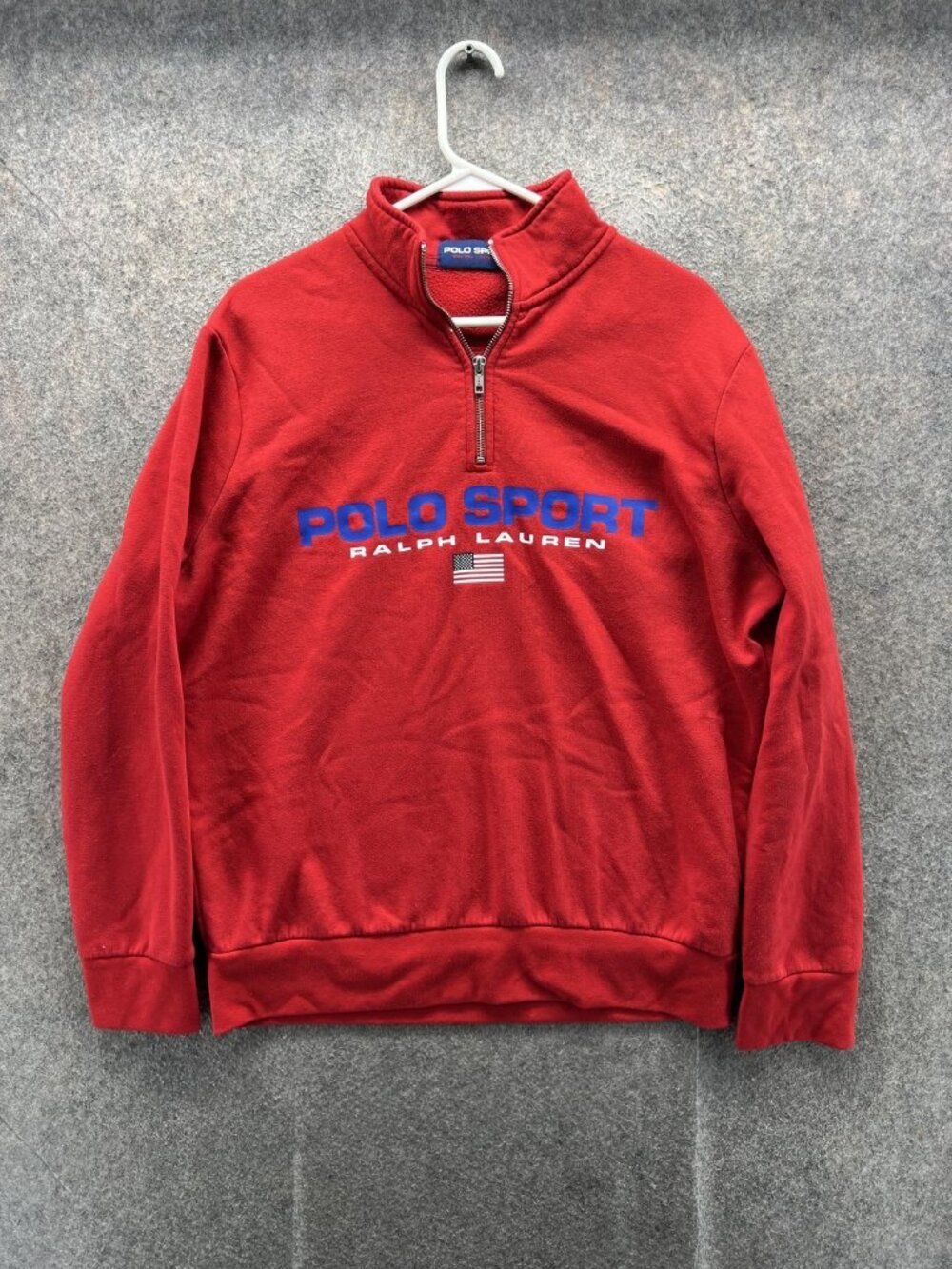 Polo Sport Ralph Lauren Sweatshirt Men Large Red 1/4 Zip Fleece Pullover Vintage